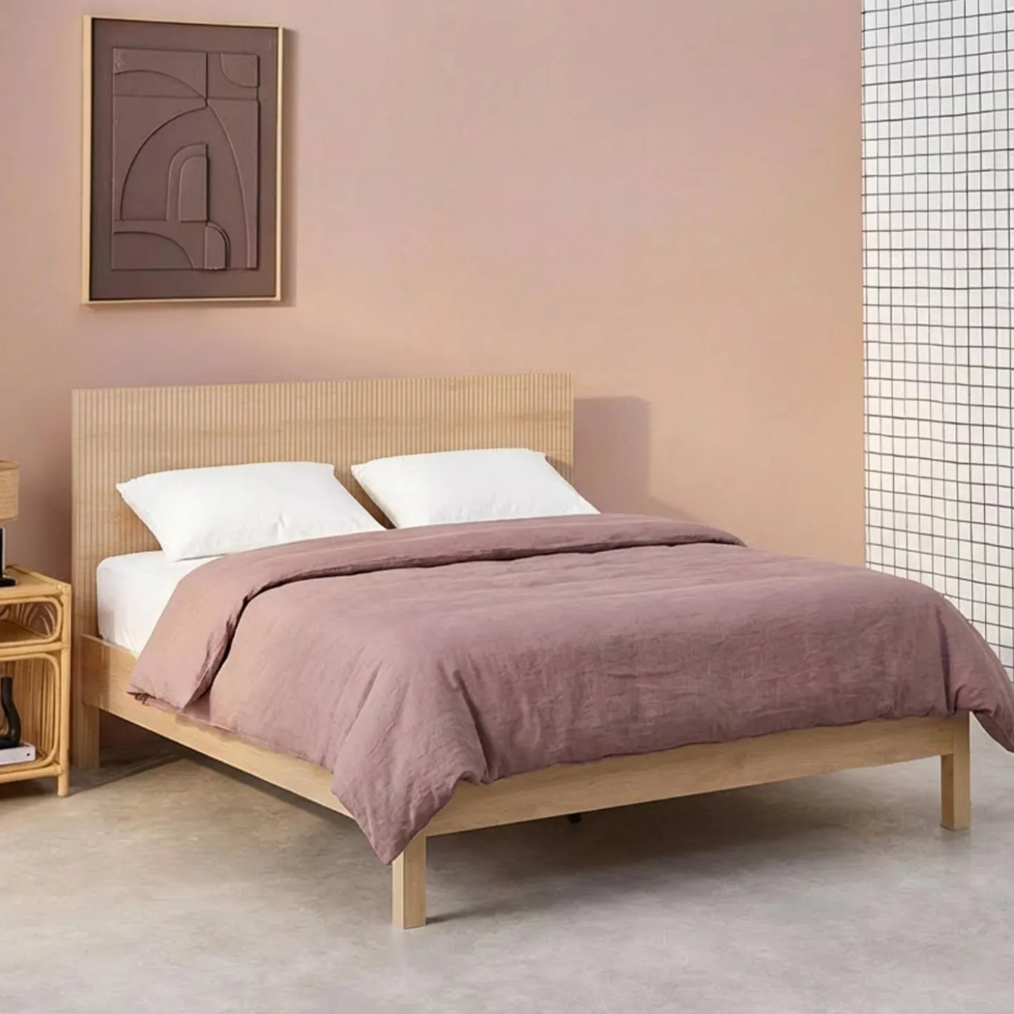 2-persoonsbed met lattenbodem en hoofdbord 140x190cm houtdecor