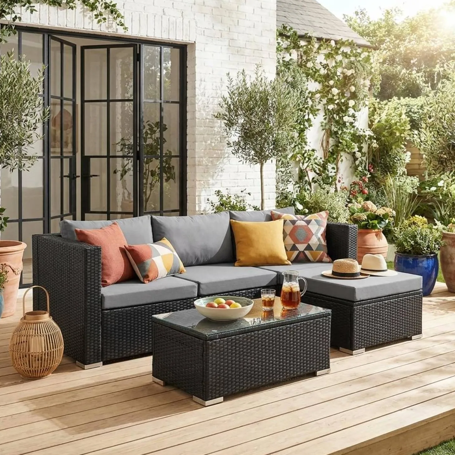 4-persoons tuinmeubelset van gevlochten hars