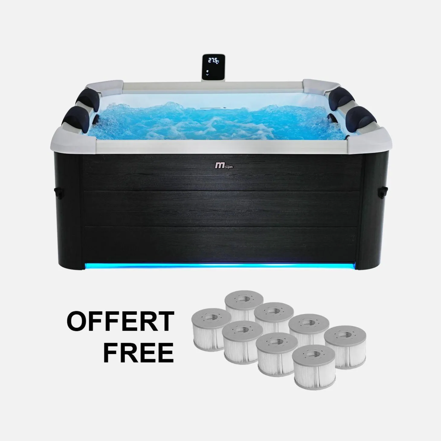 6-persoons vaste spa 180cm grijs hydromassages 4 kussens 8 filters afdekzeil