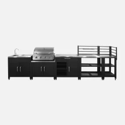 4-pits gasbarbecue en 5 buitenkeukenmodules roestvrij staal