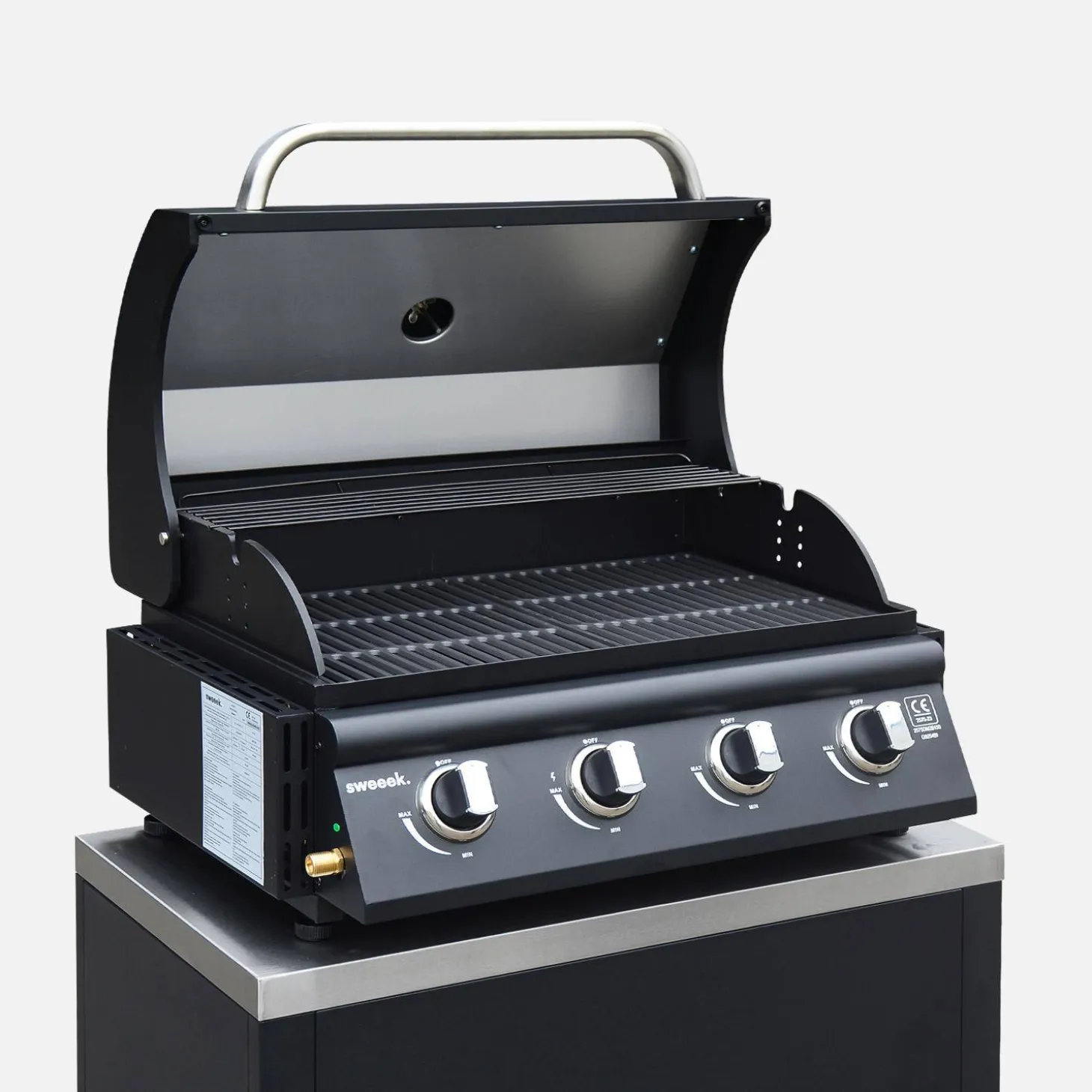 4-pits gasbarbecue en 5 buitenkeukenmodules roestvrij staal