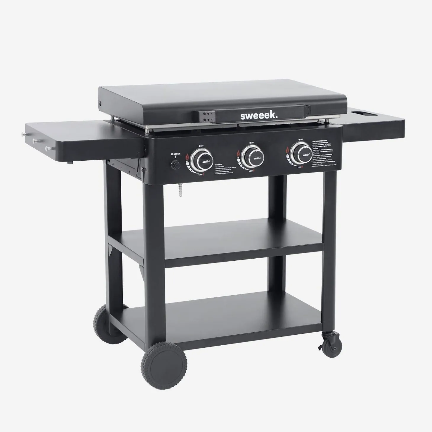 3-pits gasplancha van roestvrij staal 12kW met trolley