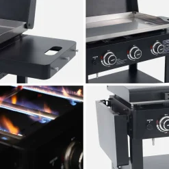 3-pits gasplancha van roestvrij staal 12kW met trolley en kookgerei