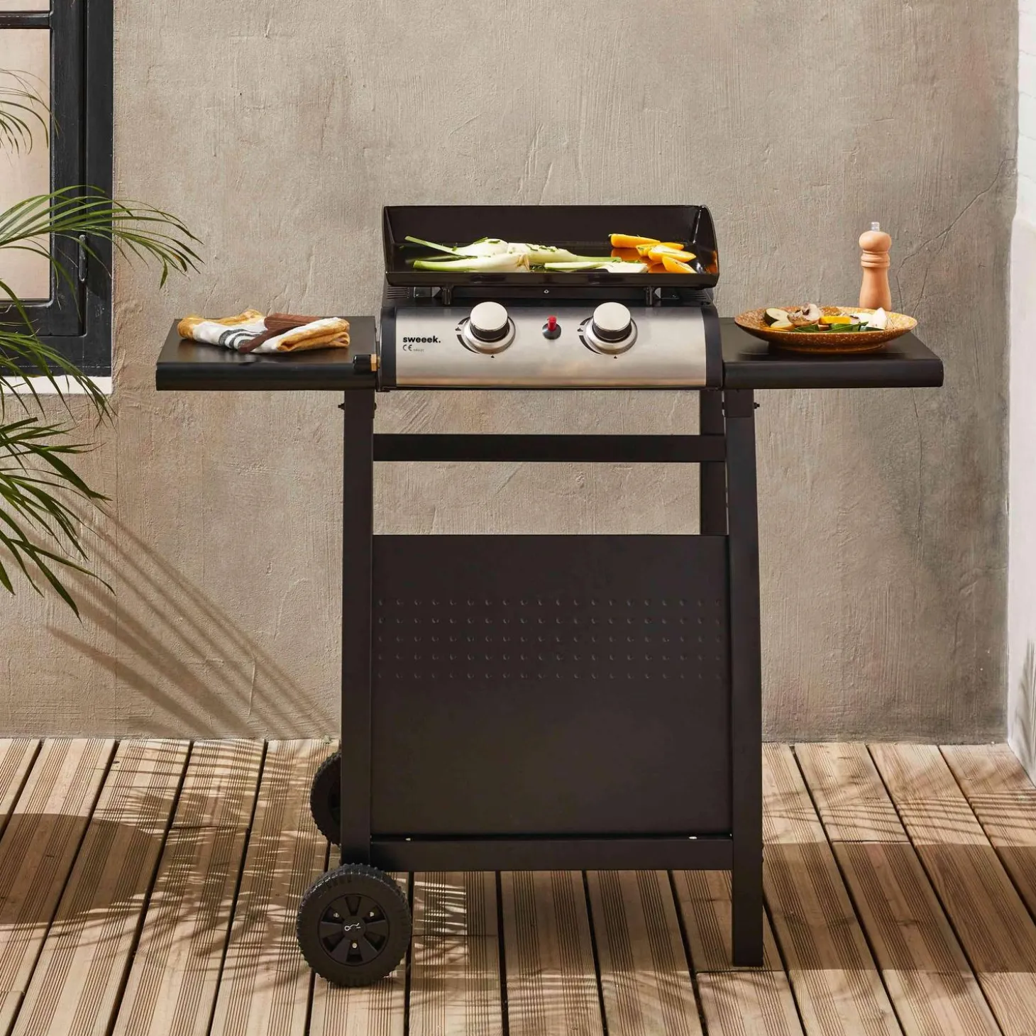 Plancha gas 2 branders roestvrij staal 5kW met trolley