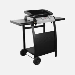 Plancha gas 2 branders roestvrij staal 5kW met trolley