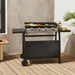 Plancha gas 4 branders roestvrij staal 10kW met trolley