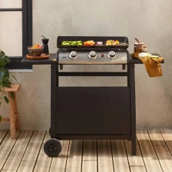Plancha gas 3 branders roestvrij staal 7,5kW met trolley