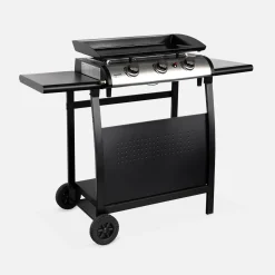 Plancha gas 3 branders roestvrij staal 7,5kW met trolley