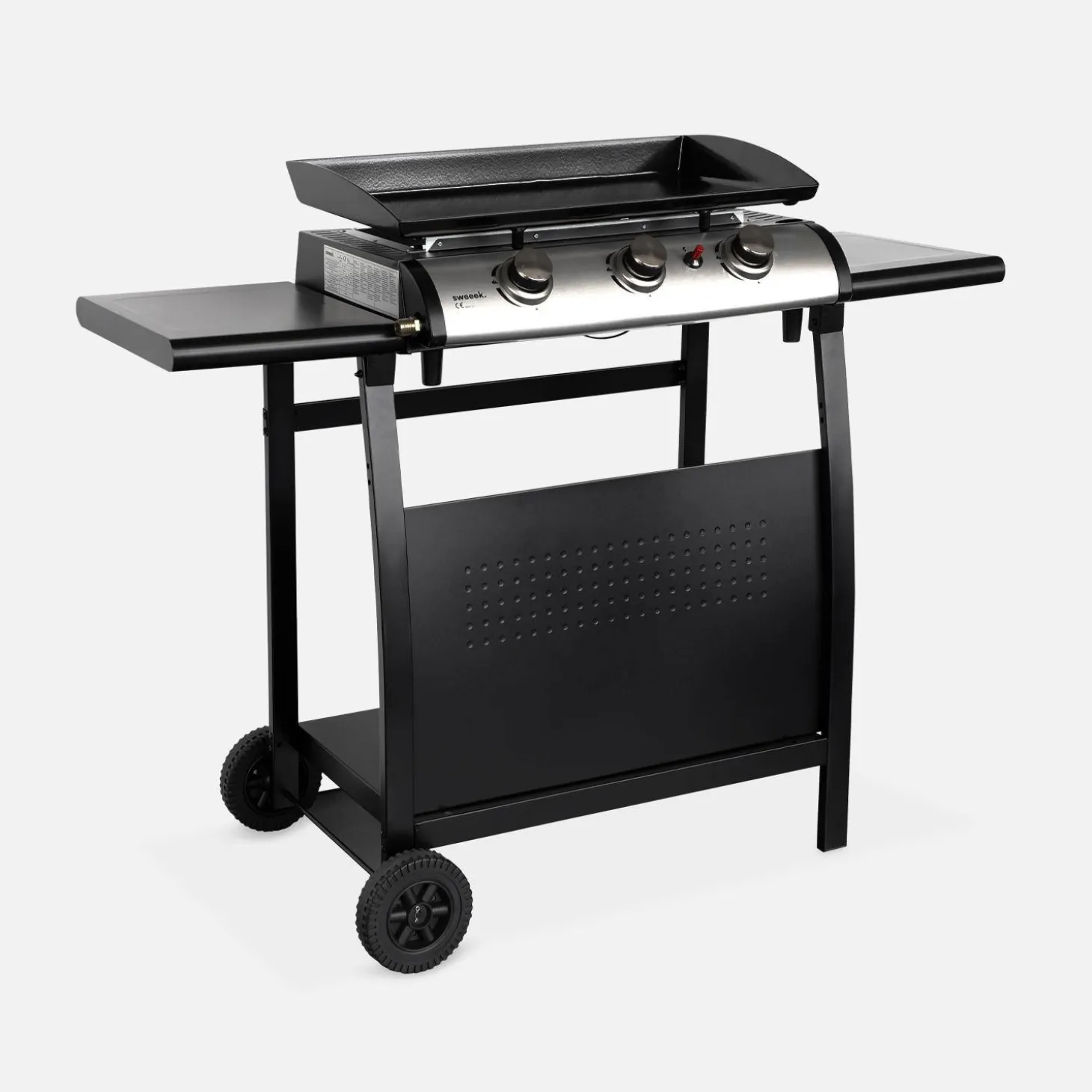 Plancha gas 3 branders roestvrij staal 7,5kW met trolley