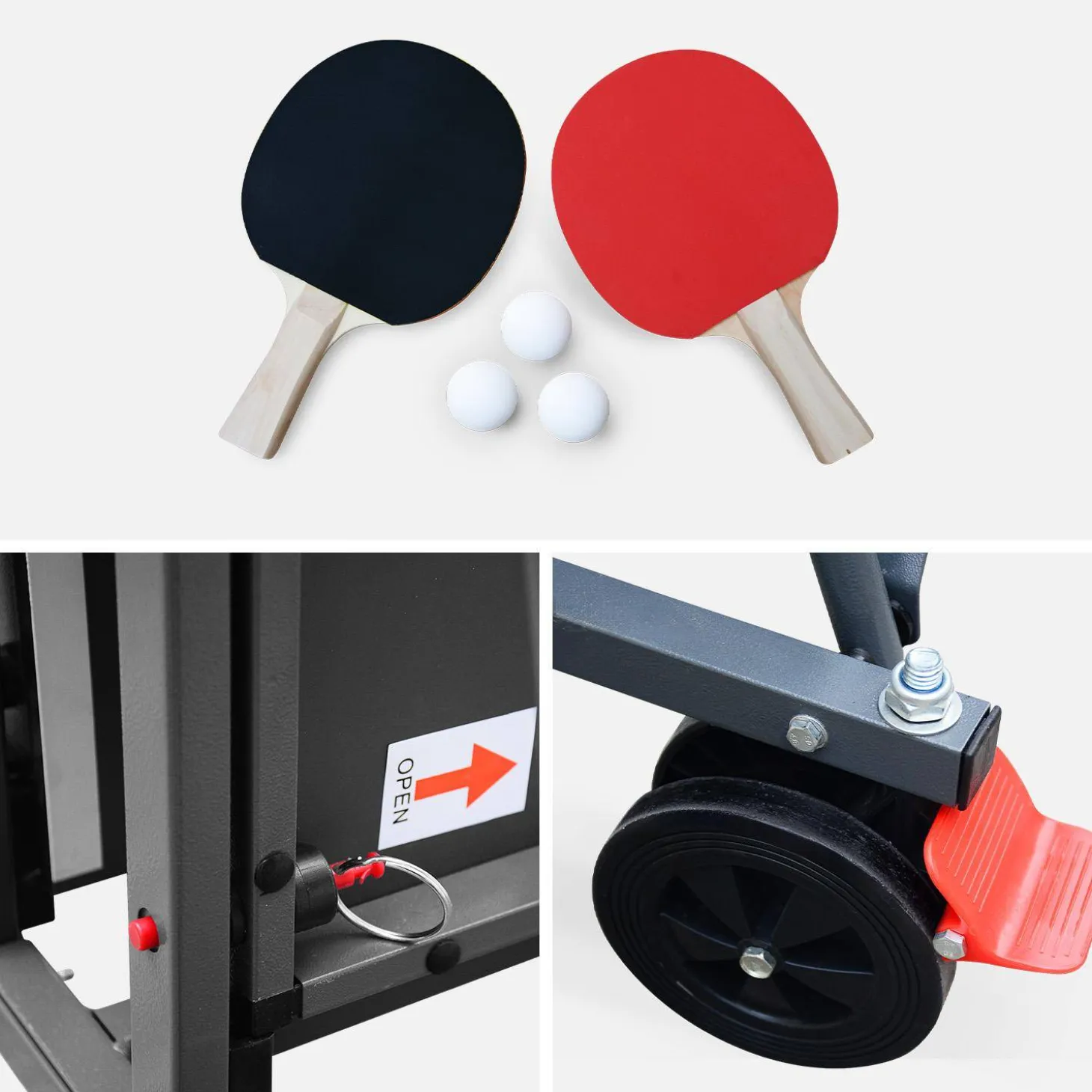 Premium indoor tafeltennistafel met 2 batjes en 3 ballen