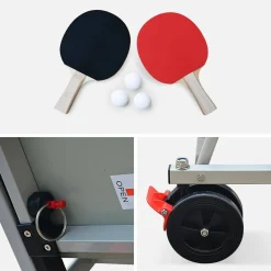 Premium outdoor tafeltennistafel met 2 rackets, 3 ballen en beschermhoes