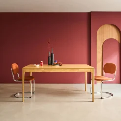 Rechthoekige eettafel van rubberhout en essenfineer 6 plaatsen
