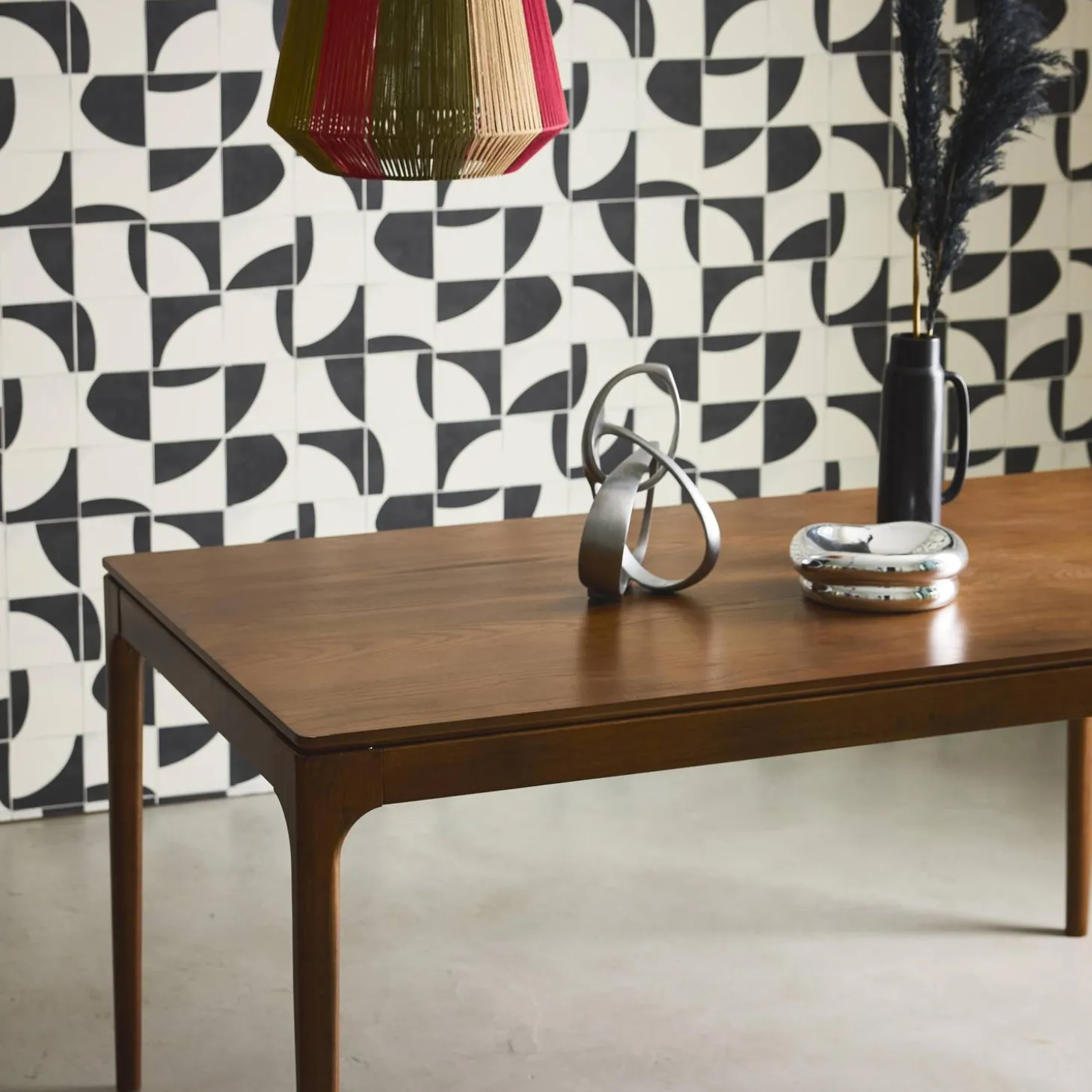 Rechthoekige eettafel van rubberhout en essenfineer 6 plaatsen