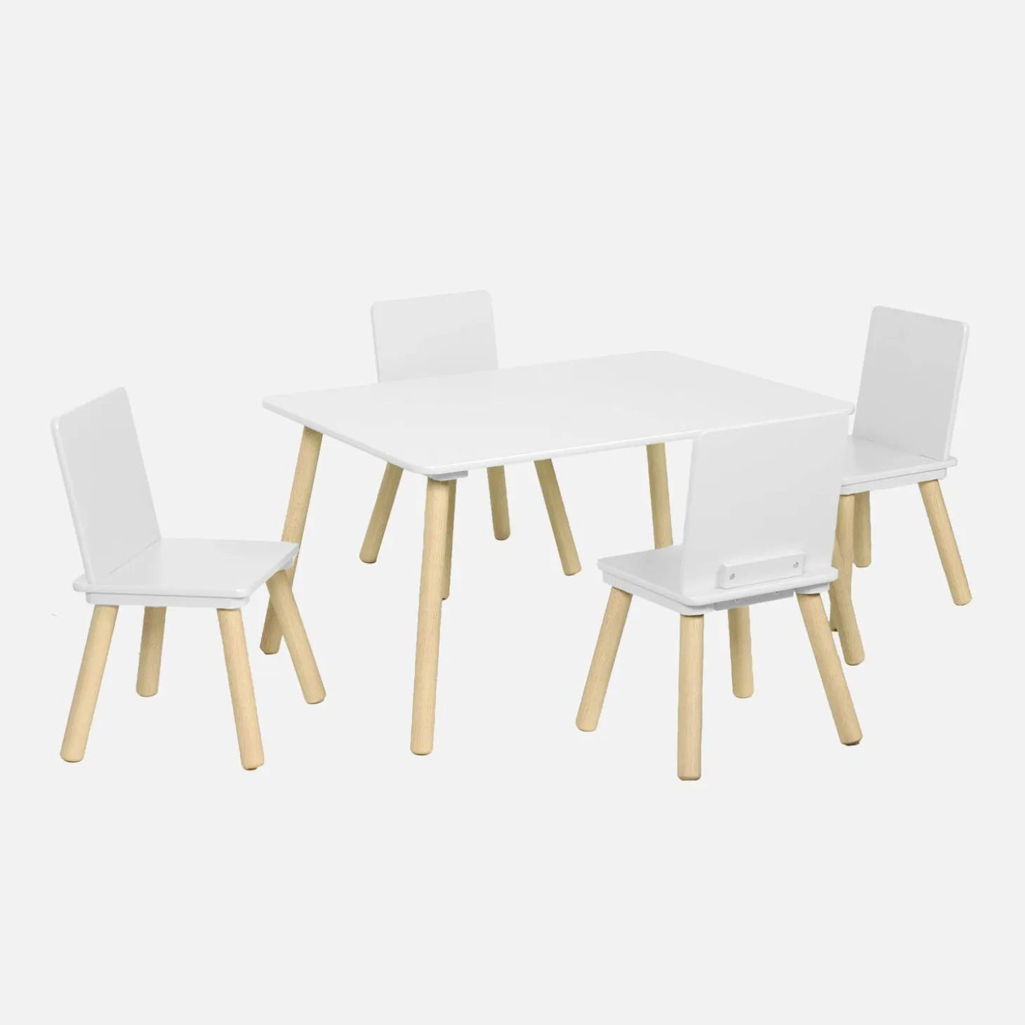 Rechthoekige kindertafel grenenhout 4 stoelen