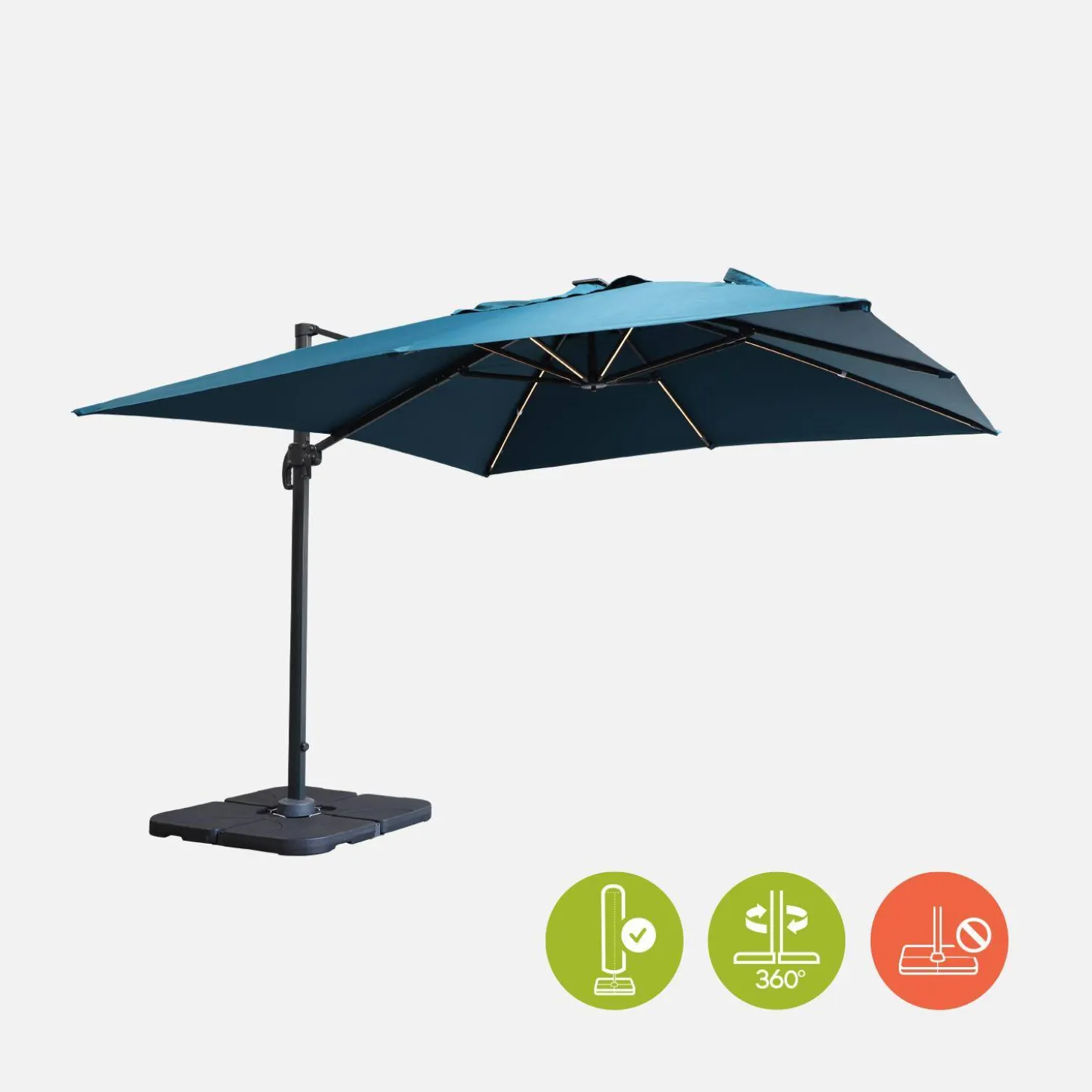 Rechthoekige LED parasol 3x3m met hoes