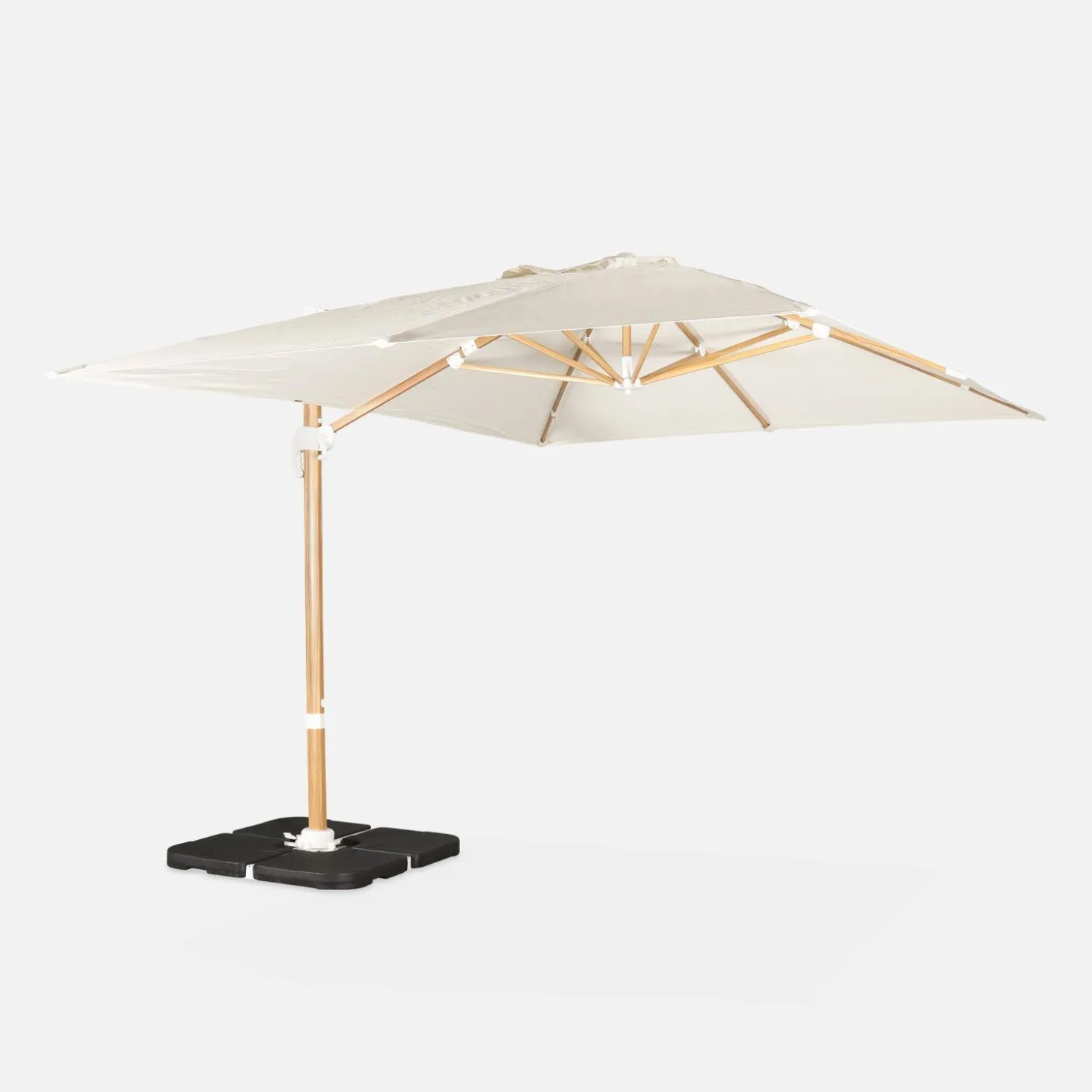 Rechthoekige parasol 3x4m, 360° draaibaar, verzwaarde tegels 50x50cm