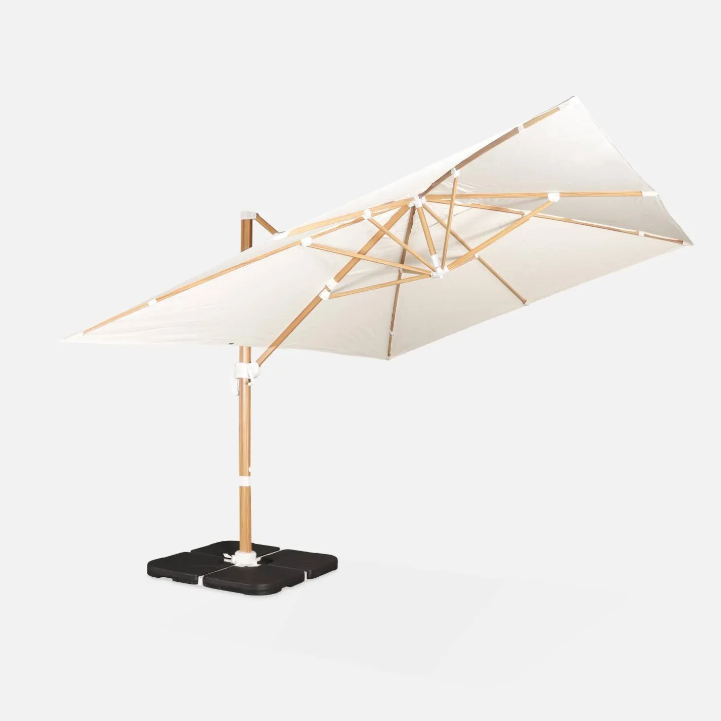 Rechthoekige parasol 3x4m, 360° draaibaar, verzwaarde tegels 50x50cm