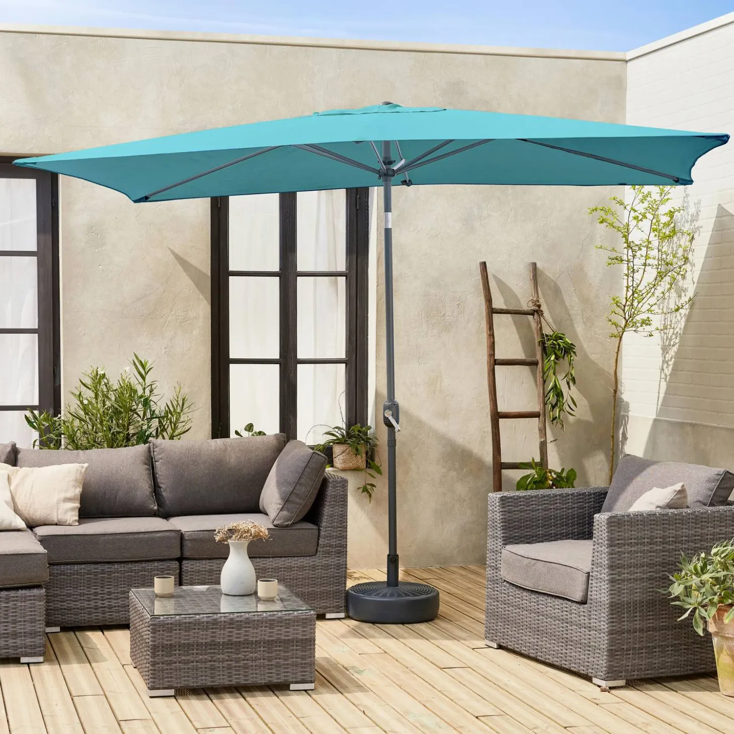 Rechthoekige parasol 2x3m met centrale mast