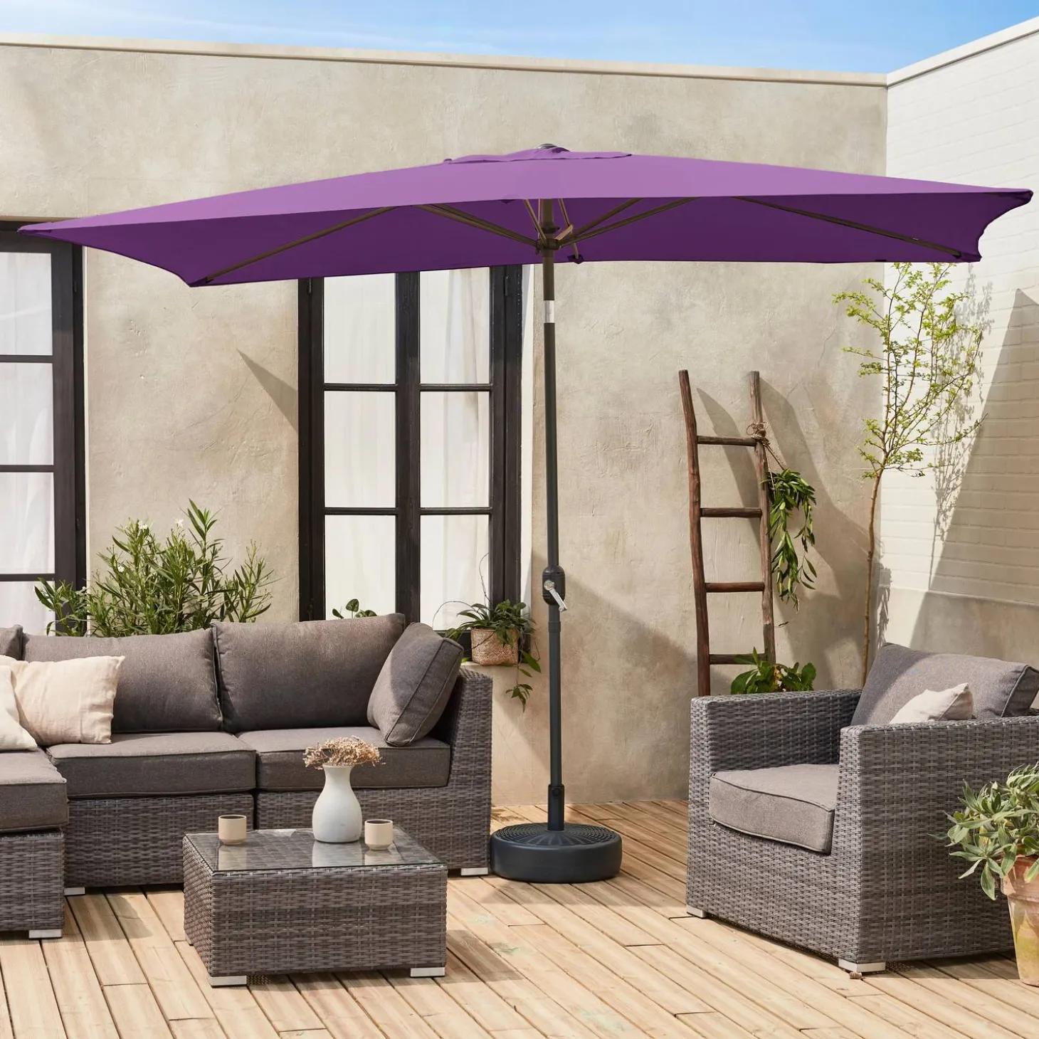 Rechthoekige parasol 2x3m met centrale mast
