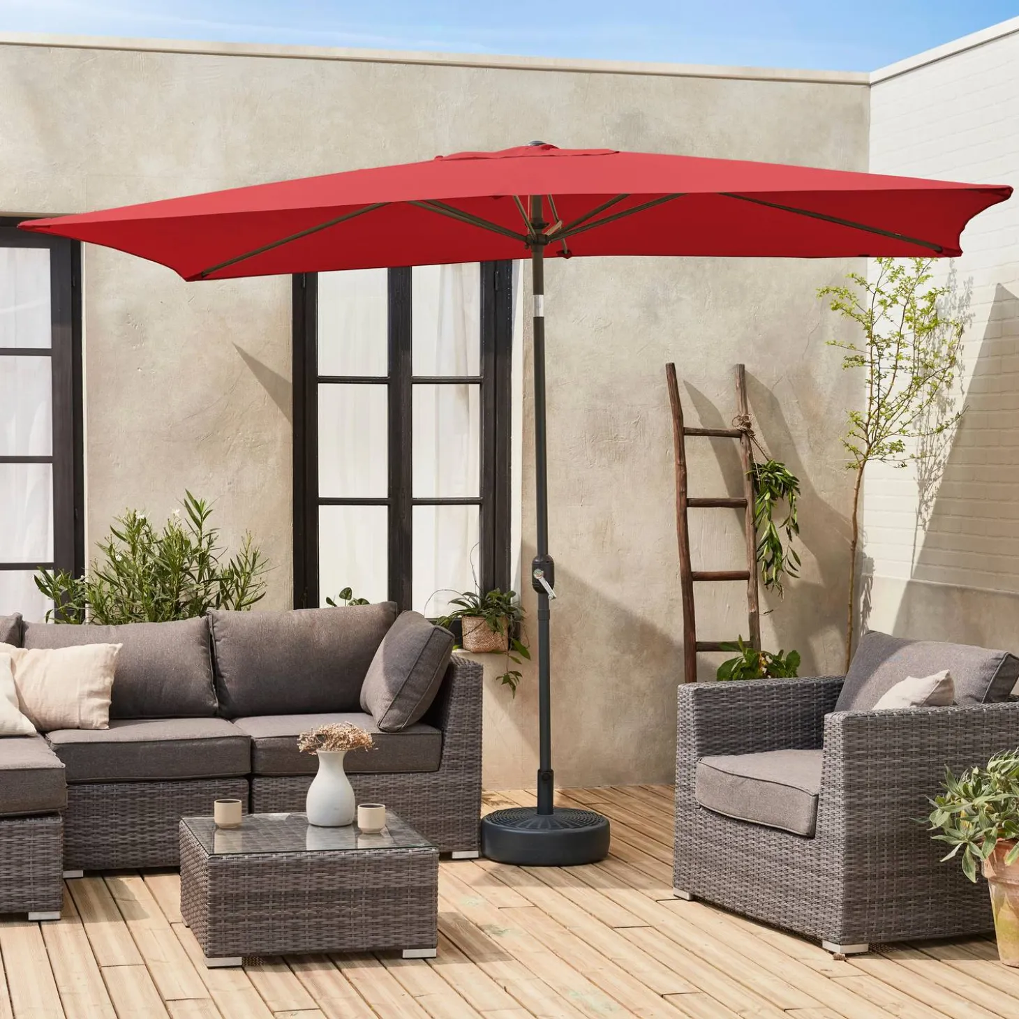 Rechthoekige parasol 2x3m met centrale mast