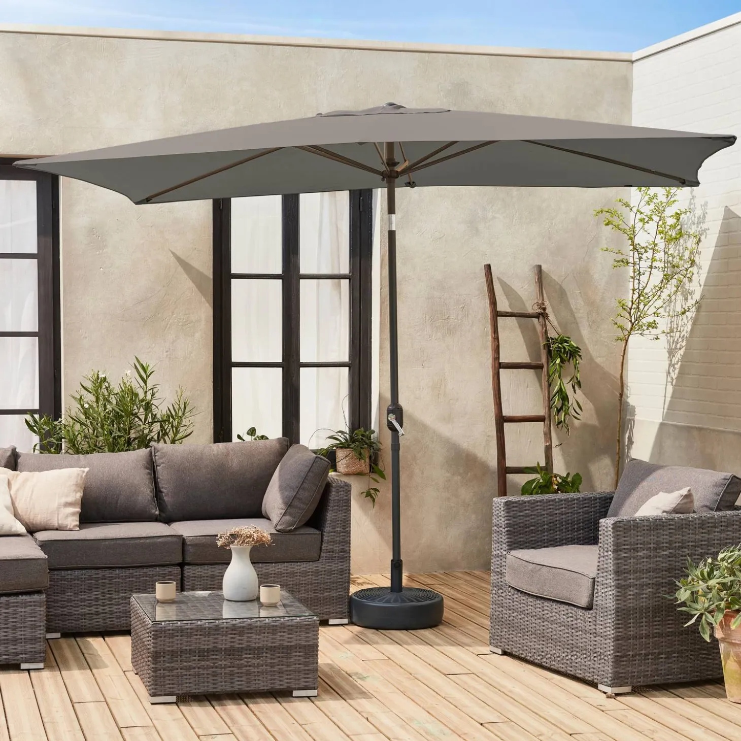Rechthoekige parasol 2x3m met centrale mast