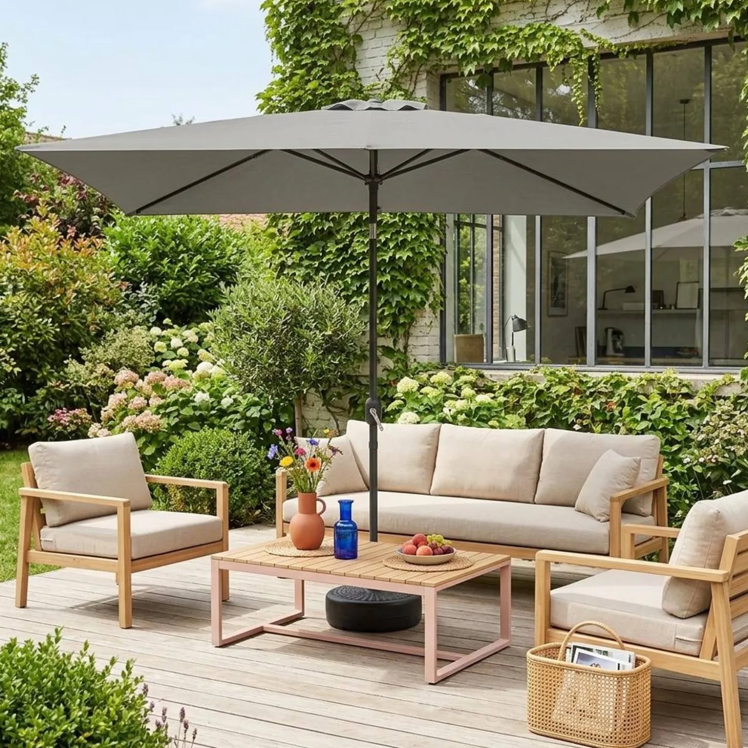 Rechthoekige parasol 2x3m met centrale mast