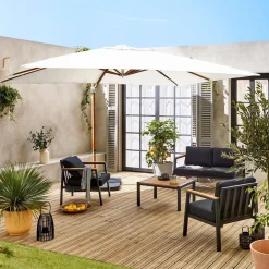 Rechthoekige parasol 3x4m, paal met houteffect