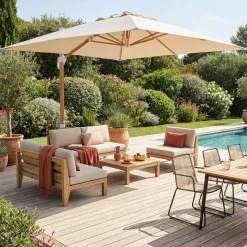 Rechthoekige parasol 3x4m, paal met houteffect