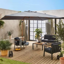 Rechthoekige parasol 3x4m, paal met houteffect
