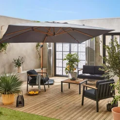 Rechthoekige parasol 3x4m, paal met houteffect