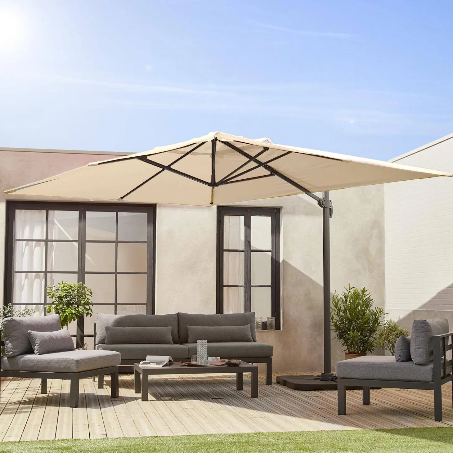 Rechthoekige parasol 3x4m + verzwaarde tegels 50x50cm