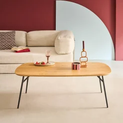 Rechthoekige salontafel eikeneffect met zwarte metalen poten