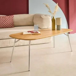 Rechthoekige salontafel met houteffect en verchroomde poten