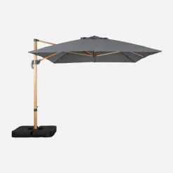 Rechthoekige zweefparasol 4x3m mast met houteffect + ballasttegels