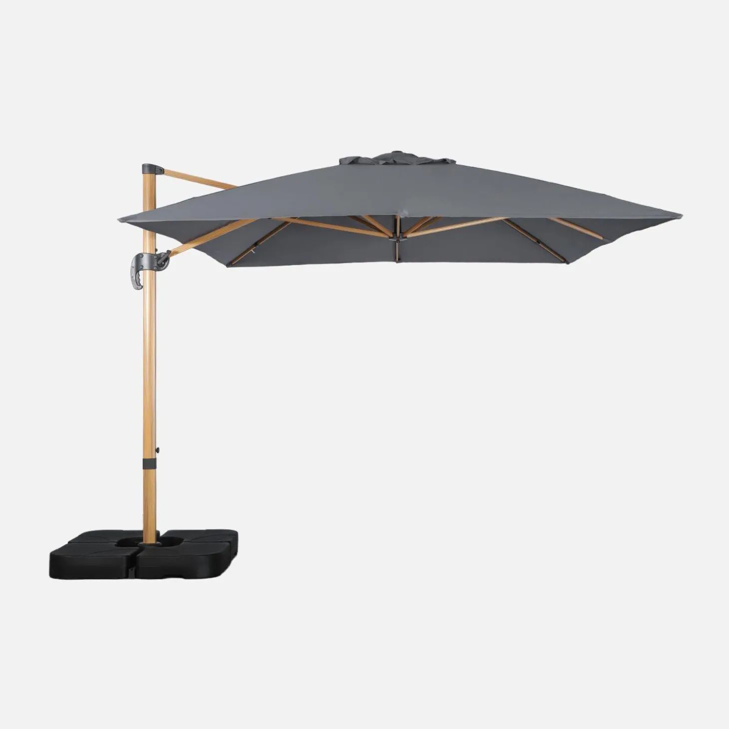 Rechthoekige zweefparasol 4x3m mast met houteffect + ballasttegels