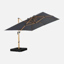 Rechthoekige zweefparasol 4x3m mast met houteffect + ballasttegels