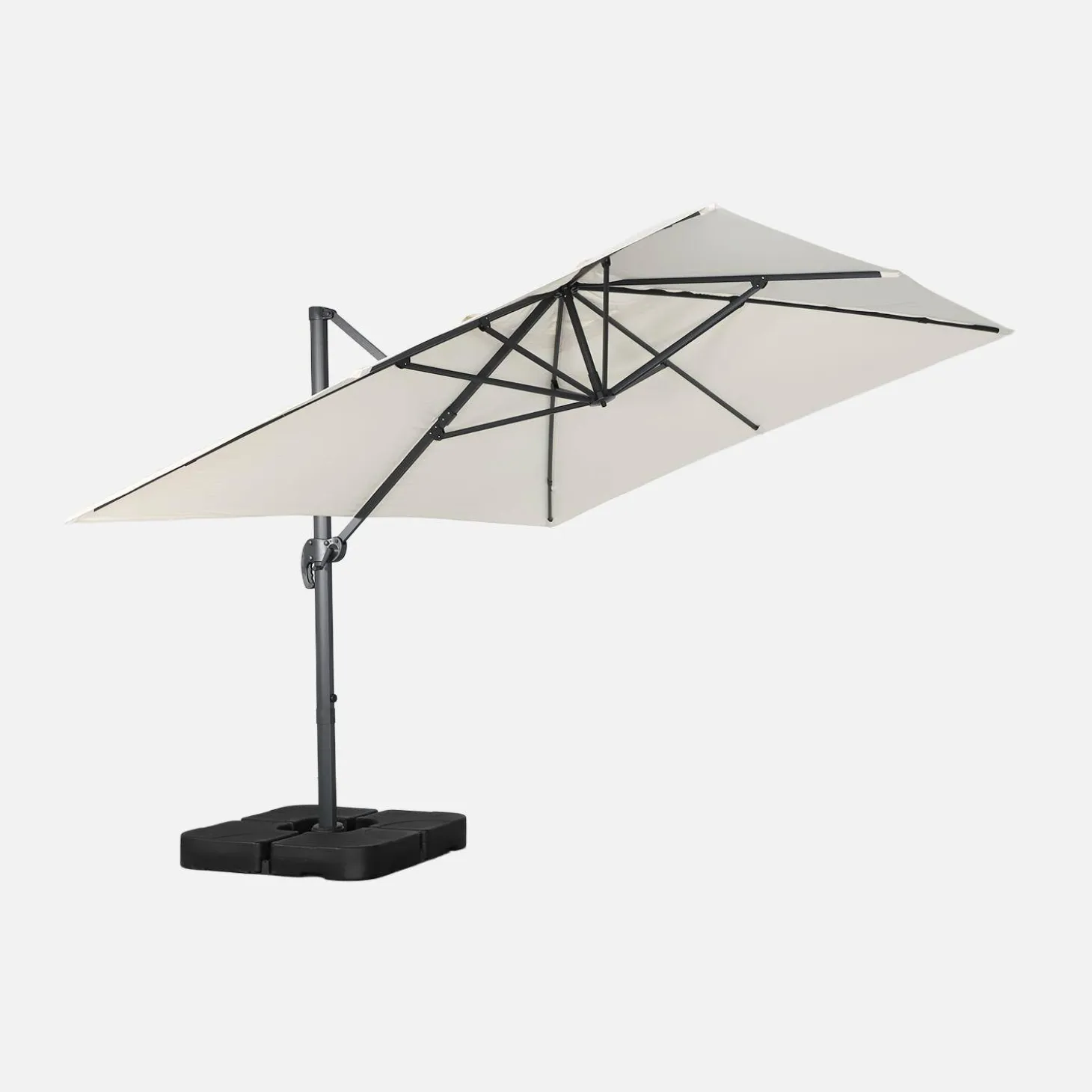 Rechthoekige zweefparasol 4x3m + ballasttegels 50x50cm