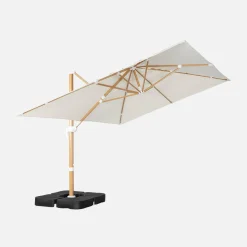 Rechthoekige zweefparasol 4x3m mast met houteffect + ballasttegels