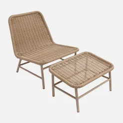 Relaxfauteuil met voetenbank van aluminium en koorden