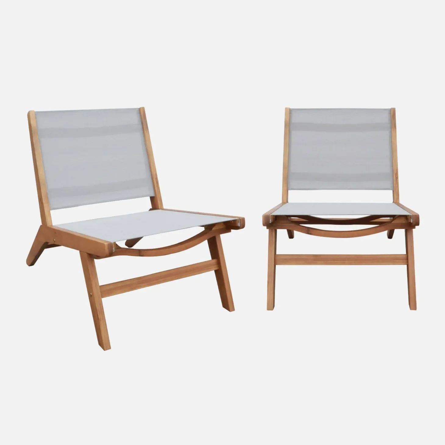 Relaxstoelen van acaciahout en textileen (set van 2)