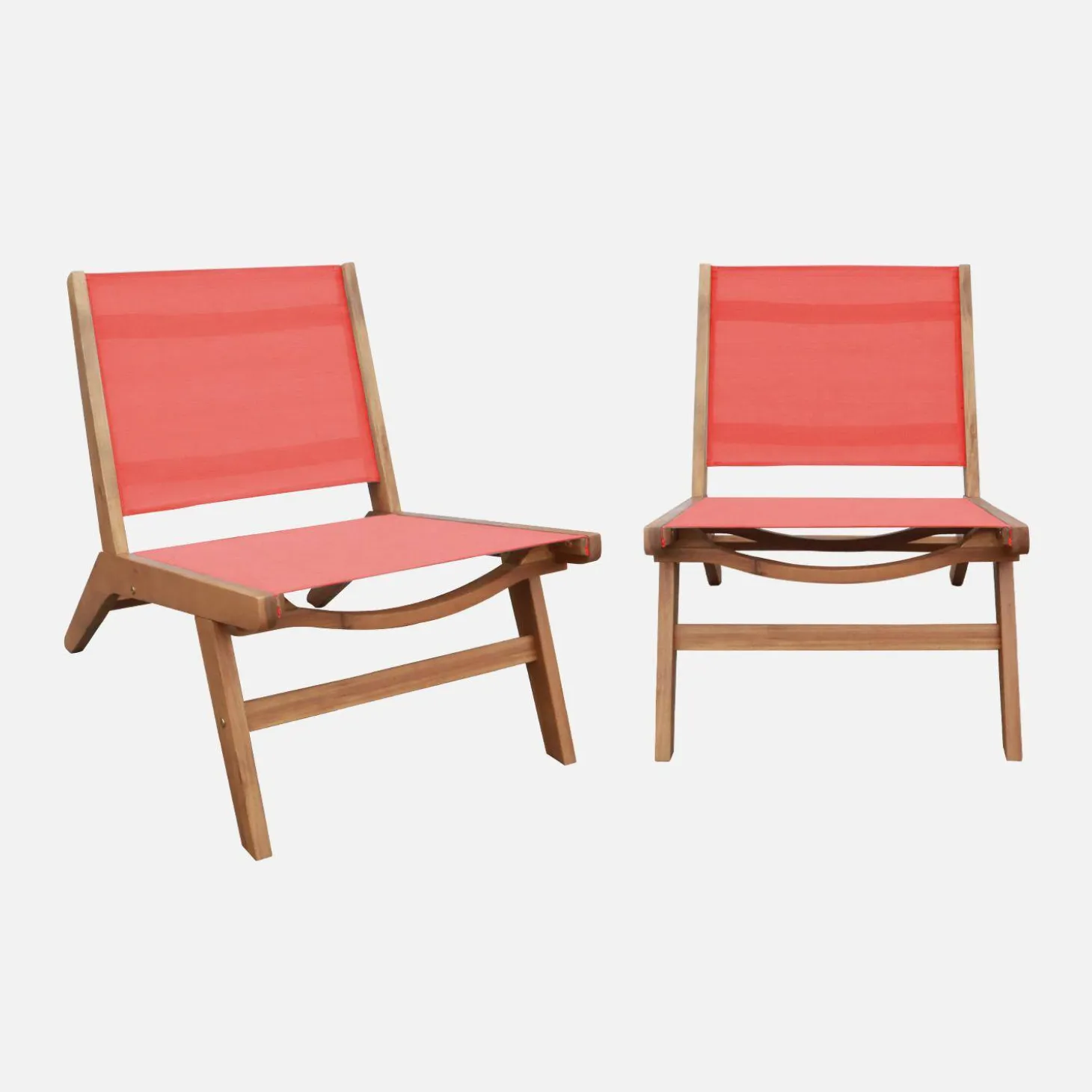 Relaxstoelen van acaciahout en textileen (set van 2)