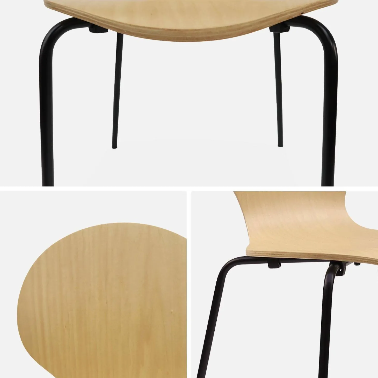 Retro stapelstoel, hout en multiplex (set van 4)