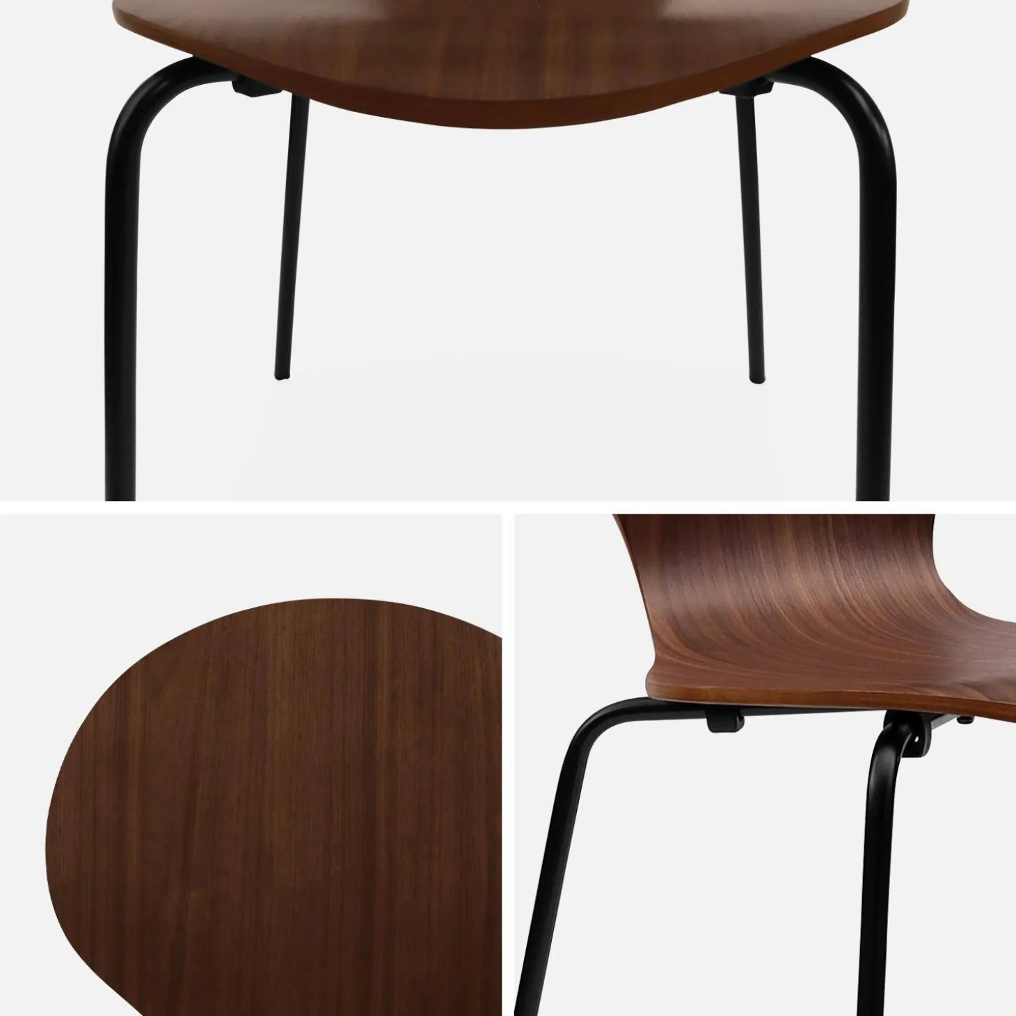 Retro stapelstoel, hout en multiplex (set van 4)