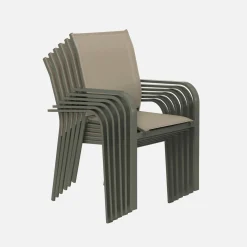 Ronde aluminium tuintafel en 6 stoelen