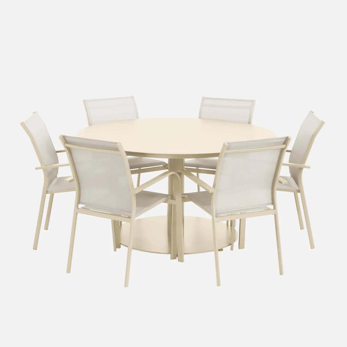 Ronde aluminium tuintafel en 6 stoelen