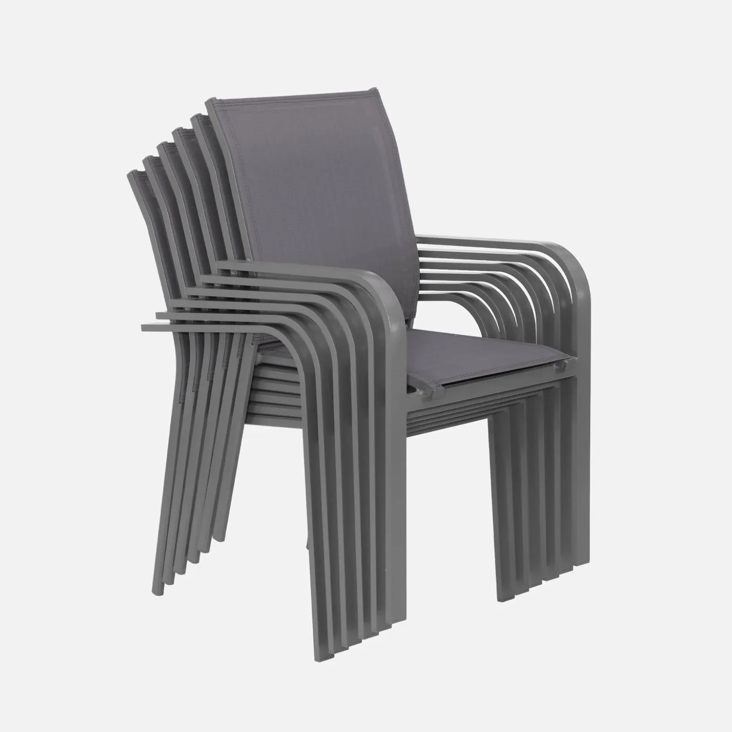 Ronde aluminium tuintafel en 6 stoelen