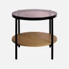 Ronde bijzettafel in gehard glas, hout- en metaaleffect zwart