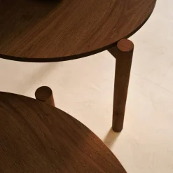 2 ronde bijzettafels, salontafel, houteffect