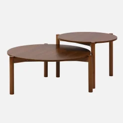 2 ronde bijzettafels, salontafel, houteffect