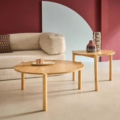 2 ronde bijzettafels, salontafel, houteffect